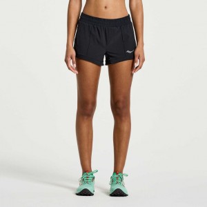 Black Saucony Outpace 2.5" Split Women's Shorts | ISRAEL QKTLSJ