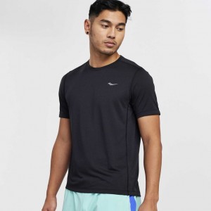 Black Saucony Stopwatch Short Sleeve Men's T-Shirt | ISRAEL DAQWJM