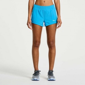 Blue Saucony Outpace 3" Women's Shorts | ISRAEL JYZLOX