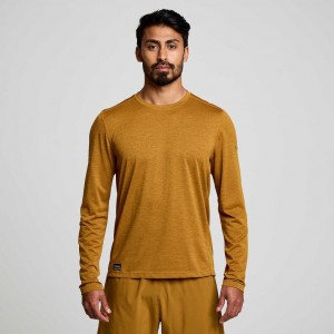 Brown Saucony Stopwatch Long Sleeve Men's T-Shirt | ISRAEL AFLWRV
