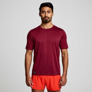 Burgundy Saucony Stopwatch Short Sleeve Men's T-Shirt | ISRAEL FTNDVS