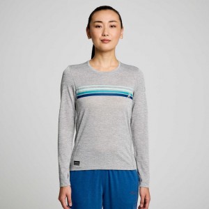 Light Grey Saucony Stopwatch Graphic Long Sleeve Women's T-Shirt | ISRAEL HRNIXG