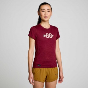 Red Saucony Stopwatch Graphic Short Sleeve Women's T-Shirt | ISRAEL QXBZGW