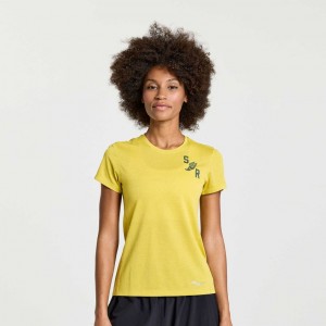 Yellow Saucony Stopwatch Graphic Short Sleeve Women's T-Shirt | ISRAEL MTBOLI