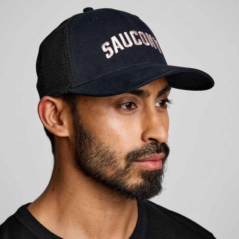 Black Saucony Adjustable Snap Back Men\'s Trucker Hats | ISRAEL FREUIB