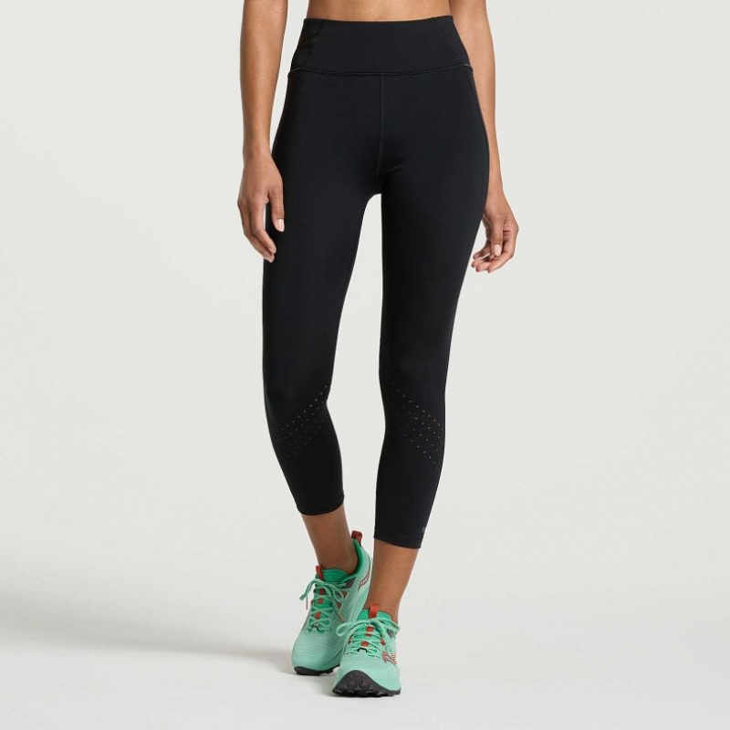 Black Saucony Explorer Utility Crop Women\'s Tight | ISRAEL EVGDMI