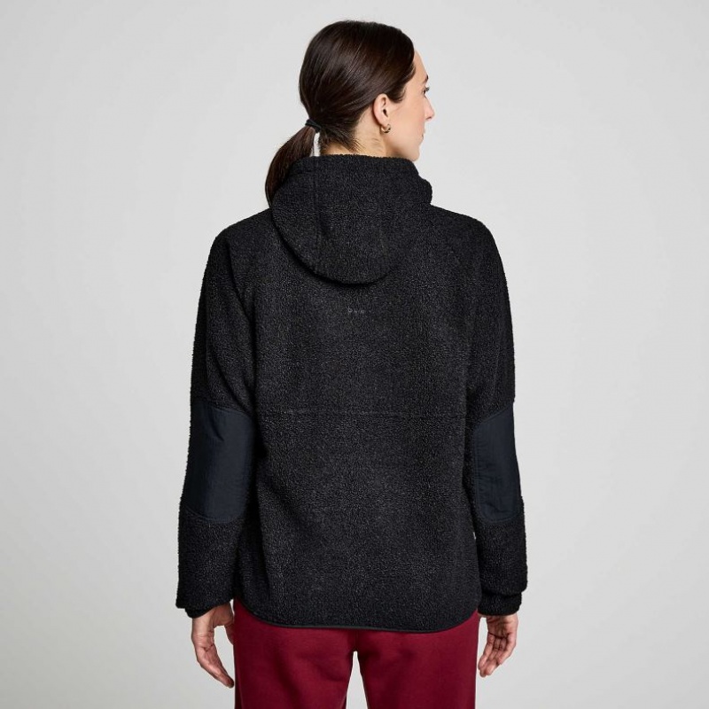 Black Saucony Recovery Sherpa Pullover Women's Hoodie | ISRAEL DLWURZ