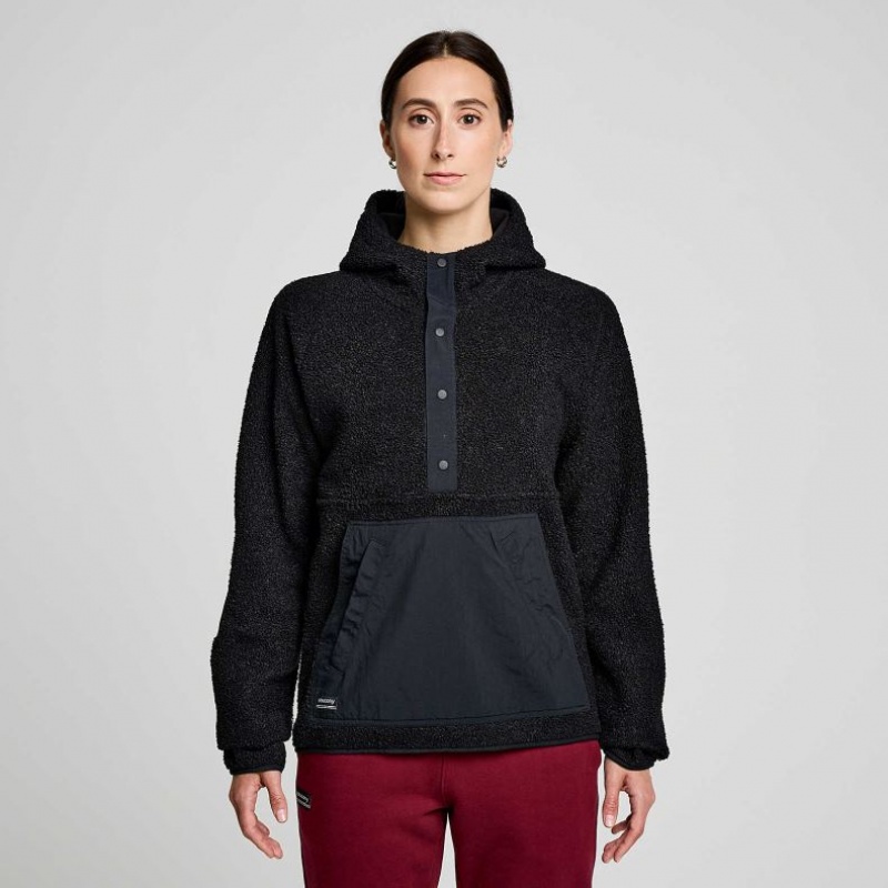 Black Saucony Recovery Sherpa Pullover Women\'s Hoodie | ISRAEL DLWURZ