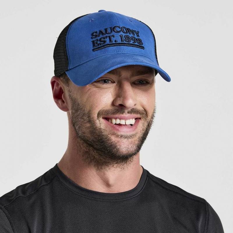 Blue Saucony Adjustable Snap Back Men\'s Trucker Hats | ISRAEL BSEUWF