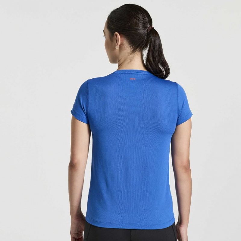Blue Saucony Stopwatch Graphic Short Sleeve Women's T-Shirt | ISRAEL ORJUYM