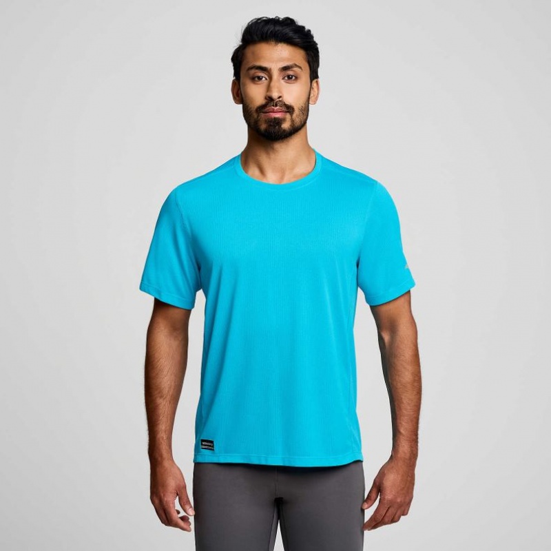 Blue Saucony Stopwatch Short Sleeve Men\'s T-Shirt | ISRAEL SHVKPX