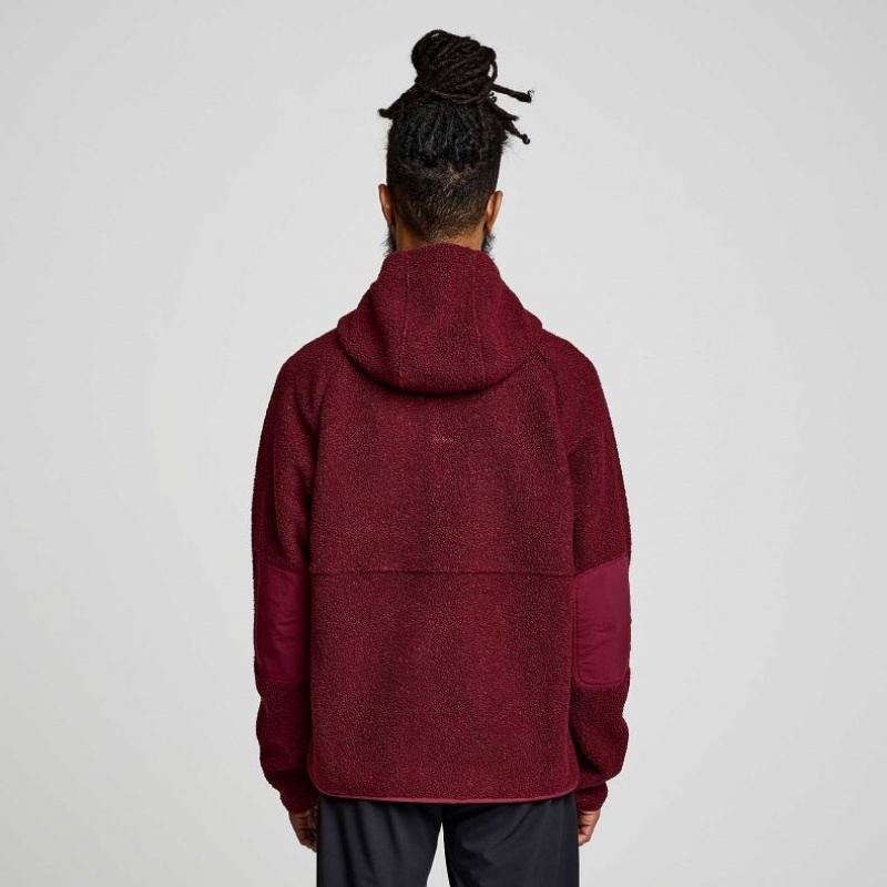 Burgundy Saucony Recovery Sherpa Pullover Men's Hoodie | ISRAEL IBJSVX
