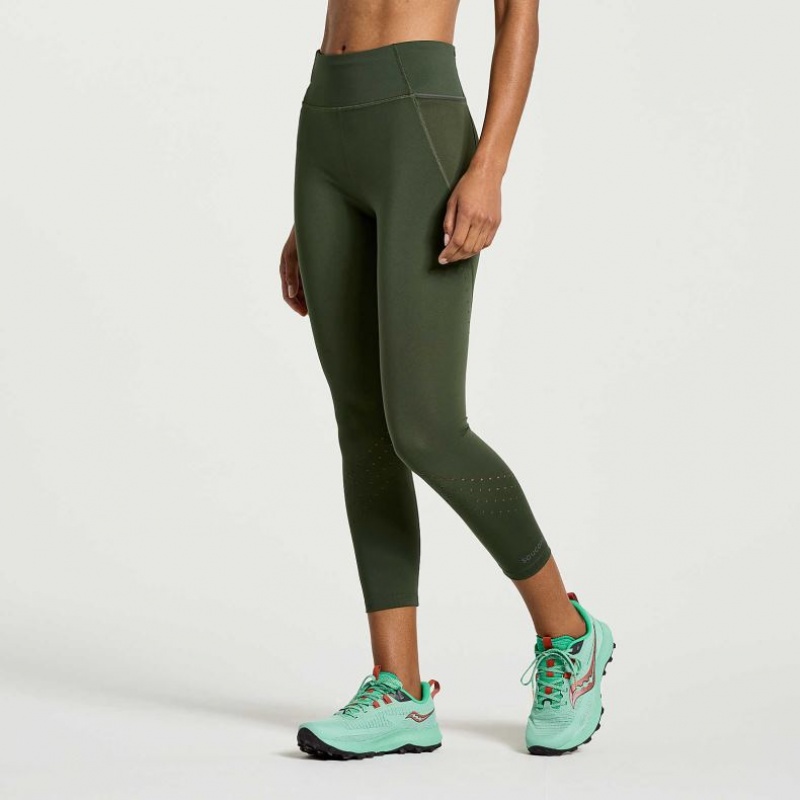 Dark Green Saucony Explorer Utility Crop Women's Tight | ISRAEL JRDICN