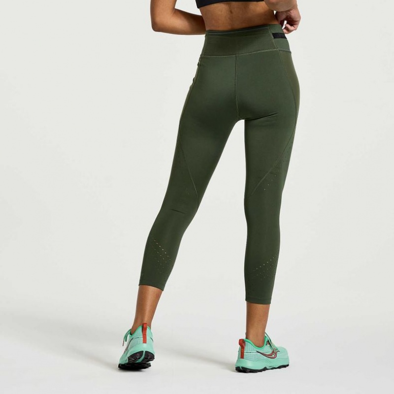 Dark Green Saucony Explorer Utility Crop Women's Tight | ISRAEL JRDICN