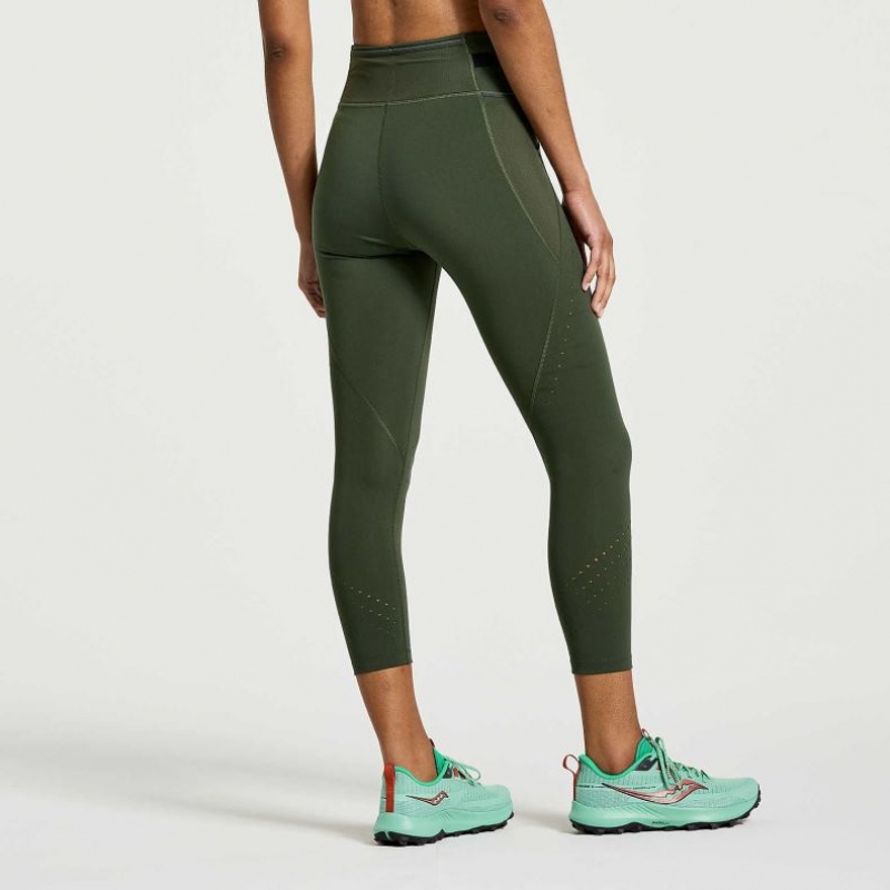 Dark Green Saucony Explorer Utility Crop Women's Tight | ISRAEL JRDICN