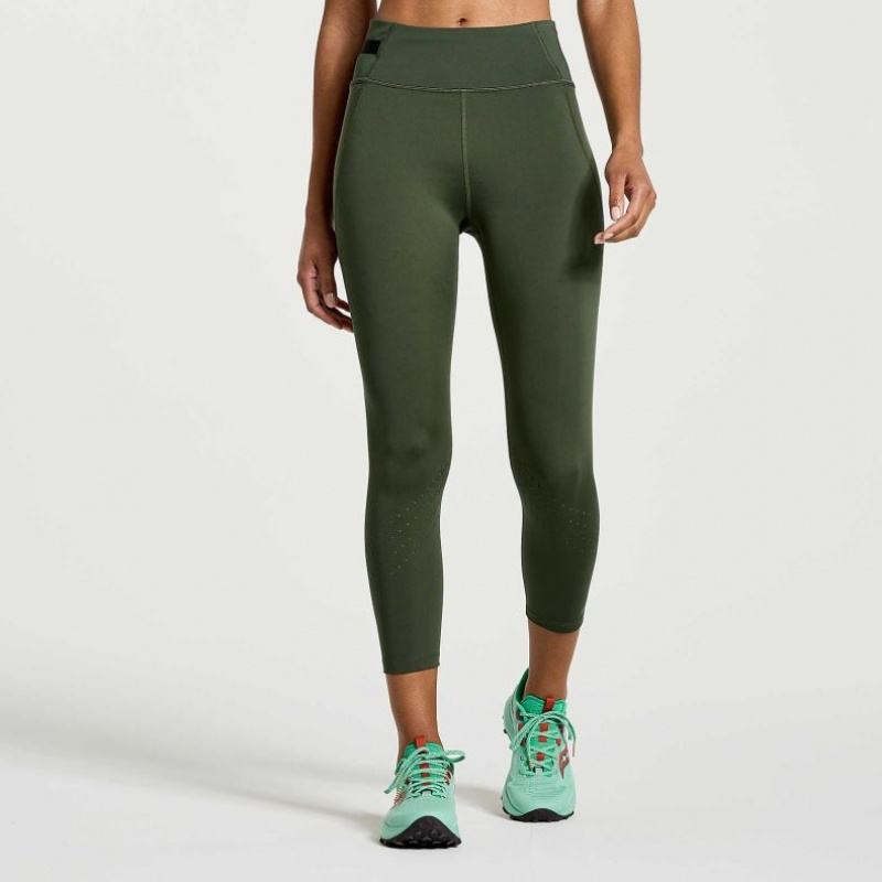 Dark Green Saucony Explorer Utility Crop Women\'s Tight | ISRAEL JRDICN
