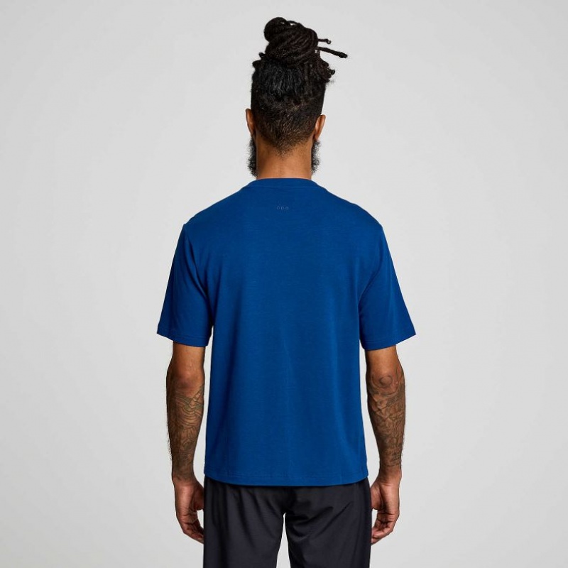 Indigo Saucony Recovery Short Sleeve Men's T-Shirt | ISRAEL MROPHY