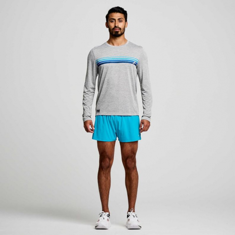 Light Grey Saucony Stopwatch Graphic Long Sleeve Men's T-Shirt | ISRAEL TLYVUX