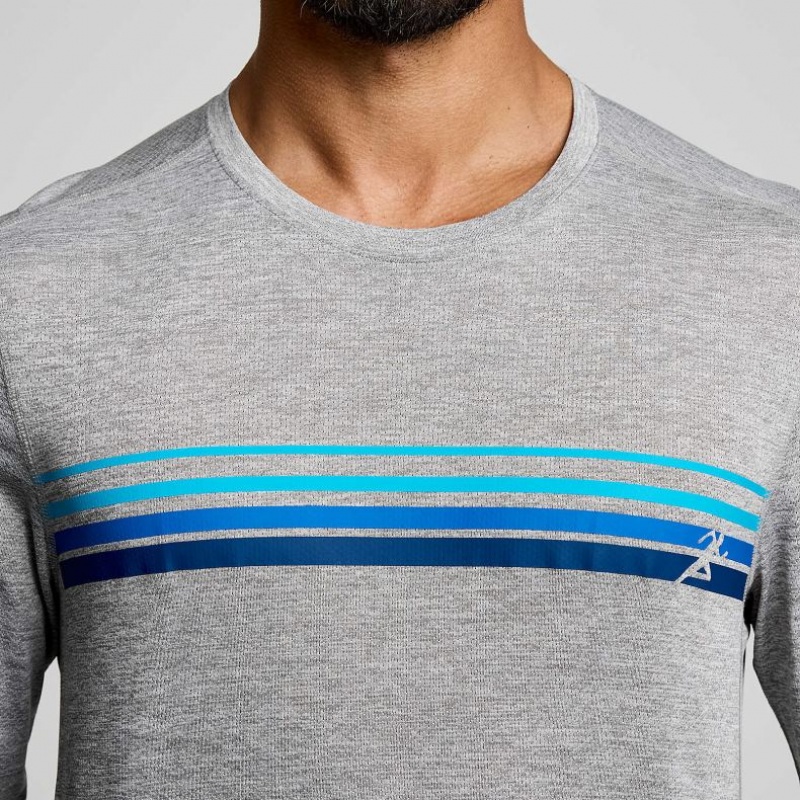 Light Grey Saucony Stopwatch Graphic Long Sleeve Men's T-Shirt | ISRAEL TLYVUX