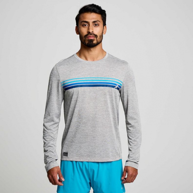 Light Grey Saucony Stopwatch Graphic Long Sleeve Men\'s T-Shirt | ISRAEL TLYVUX