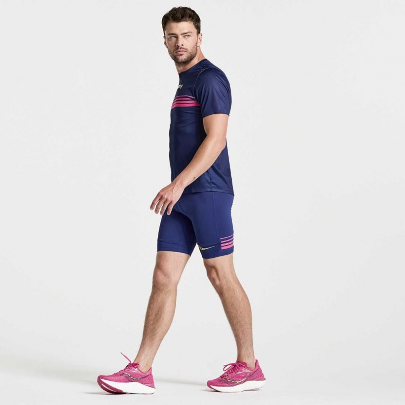 Navy Saucony Elite Short Sleeve Men's T-Shirt | ISRAEL TVXEOW