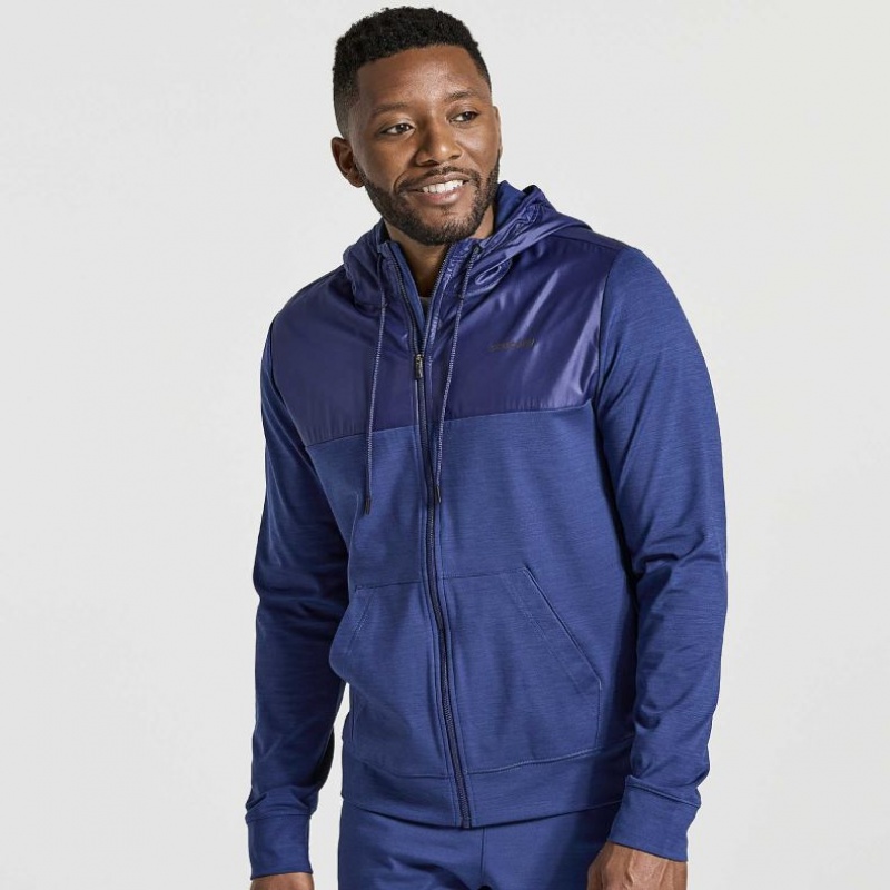 Navy Saucony Solstice Zip Men\'s Hoodie | ISRAEL MALZNJ
