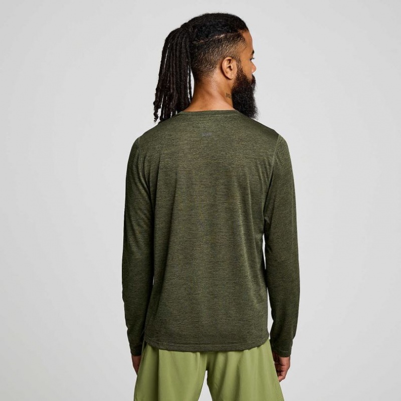 Olive Saucony Stopwatch Graphic Long Sleeve Men's T-Shirt | ISRAEL BJSCOX