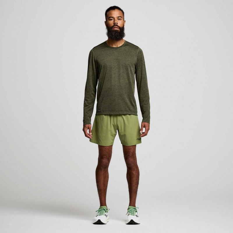 Olive Saucony Stopwatch Graphic Long Sleeve Men's T-Shirt | ISRAEL BJSCOX