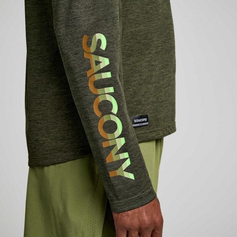 Olive Saucony Stopwatch Graphic Long Sleeve Men's T-Shirt | ISRAEL BJSCOX