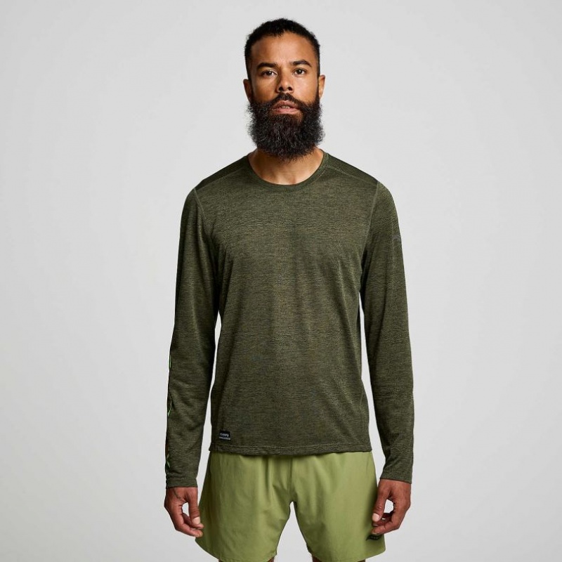 Olive Saucony Stopwatch Graphic Long Sleeve Men\'s T-Shirt | ISRAEL BJSCOX