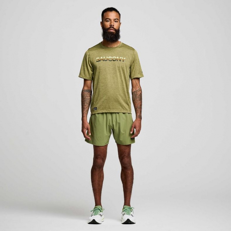Olive Saucony Stopwatch Graphic Short Sleeve Men's T-Shirt | ISRAEL OUZHDV
