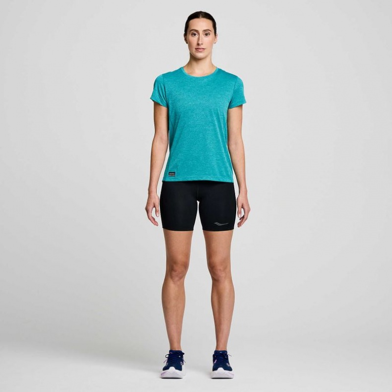 Turquoise Saucony Stopwatch Short Sleeve Women's T-Shirt | ISRAEL SBRQIK