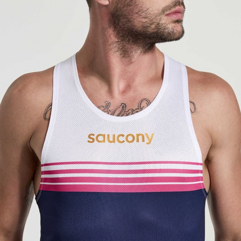 White / Navy Saucony Elite Men's Singlet | ISRAEL OEFWLD