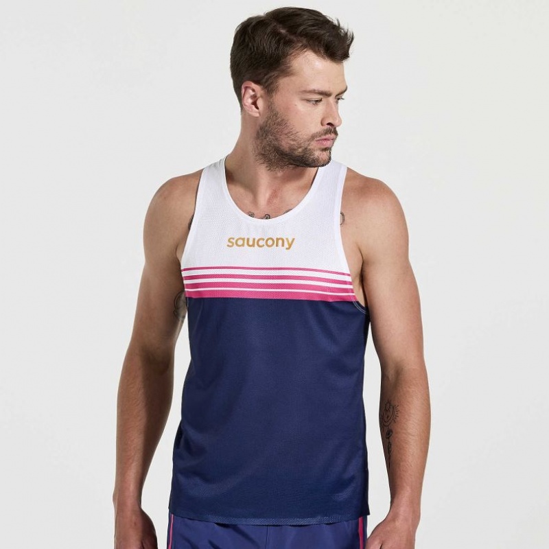 White / Navy Saucony Elite Men\'s Singlet | ISRAEL OEFWLD