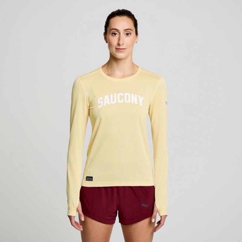 Yellow Saucony Stopwatch Graphic Long Sleeve Women\'s T-Shirt | ISRAEL WRLZBT